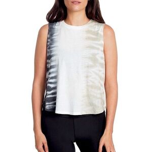 Sage Collective Tie Dye Muscle Tank Top Stucco Tan White Navy Ombré Workout Top
